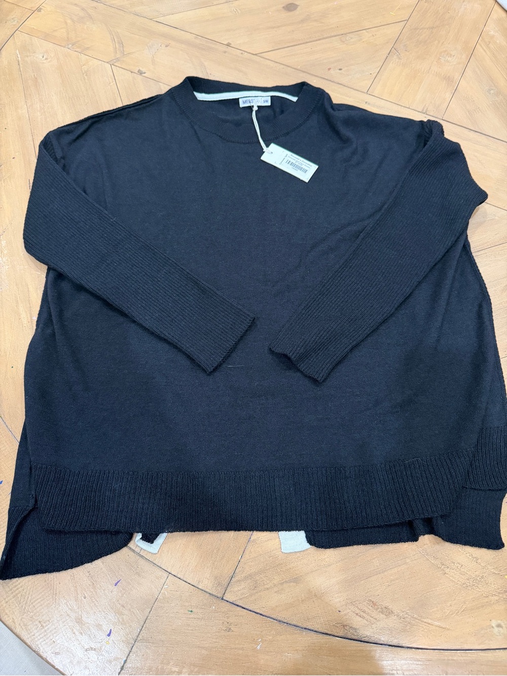 Mersea Coronado Split Back Sweater Black with White Stripe Crewneck S/M NWT